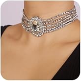 fxmimior 5Tier Boho Fashion Prom Shinny Rhinestones Circle Choker Necklace Dainty Layered Sexy Body Chain Choker Necklace Dainty Green Blue Silver Halloween Christmas Necklace Jewelry Gift for Women