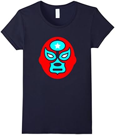Women's Mexican Wrestling Red Mask Lucha libre Free Fight T-Shirt Medium Navy