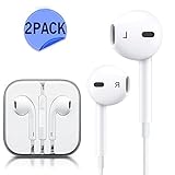 Premium Earbuds Stereo Headphones [2 Pack] Noise Isolating Headset Control for iPhone iPod Ipad Samsung Galaxy S7 S8 and Android Phones, (White) (White)