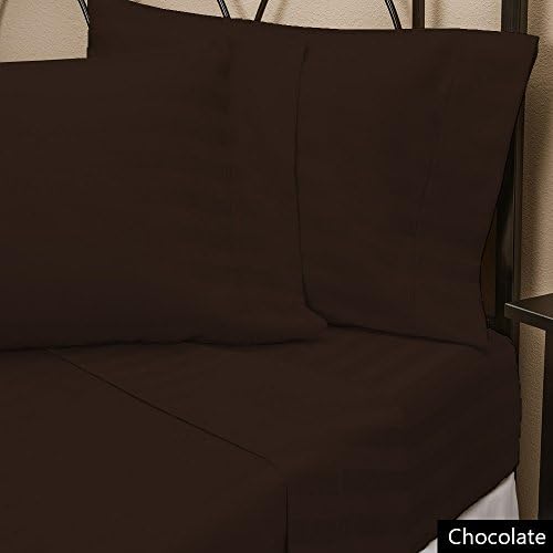 Stripe Pattern New 4 PCs Sheet Set 15" Deep Pocket Chocolate Color Twin Size 600 Thred Count {100% Egyptian Cotton}