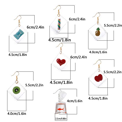 12 Pairs Mixed Wholesale Funny Earrings Set Candy Bag with Fruit Design Creative Earrings Fun Crafty Dangle Earring Funky Cute Hook Earrings Sweet Girls Pineapple Goldfish earrings for Women (1#) - Thumbnail 4