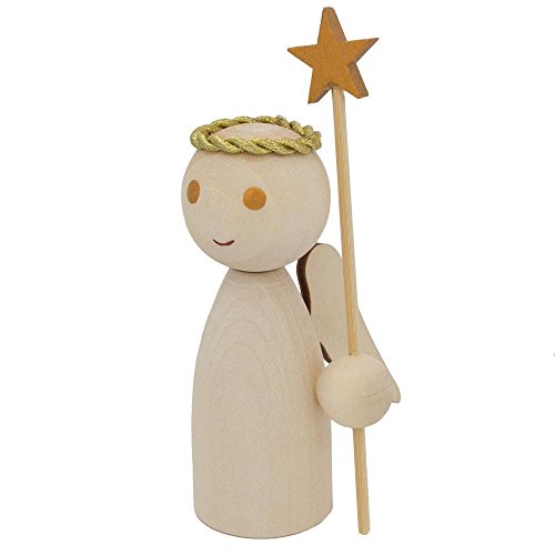 4.25" Unfinished Blank Wooden Angel Figurine Holding Star Wand