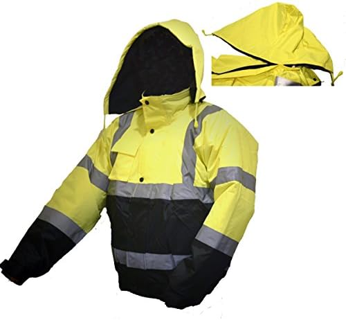 LM High Visibility Class III Reflective Waterproof Bomber Jacket W/Removable Hood