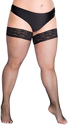 Lida Plus Size Fishnet Hold Ups -Black-Medium/3