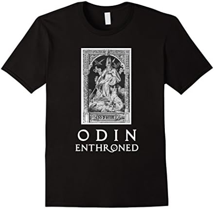 Men's Odin Enthroned with His Wolves, Ravens and Spear Shirt Large Black