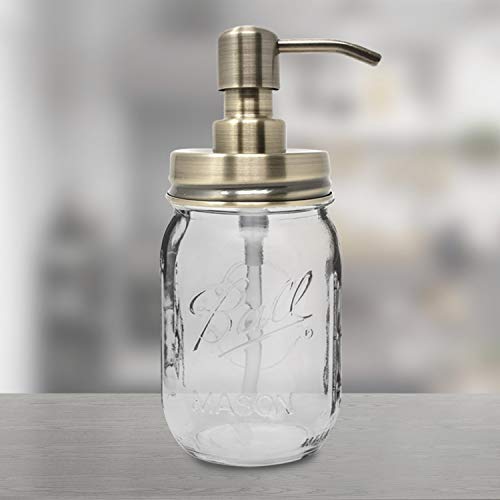 Mason Jar Soap Lotion Dispenser (Brushed Champagne), Stainless Steel Pump, with 16 Ounce Ball Mason Jar/Classic Decor for Bedroom, Bathroom, Kitchen, Farmhouse Decor (Brass) - Thumbnail 5