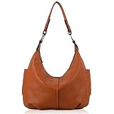 YALUXE Women's Double Zipper Soft Hobo Style Cowhide Leather Purse Shoulder Bag