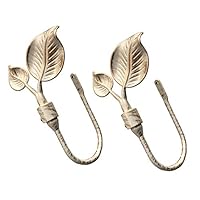 Chictie European Vintage Polished Classic Curtain Holdbacks Decorative Wall Hooks Hanger for Drapes Linen Holder Window Treatment Hardware,Set of 2 (Mulberry Leaves Cream white)