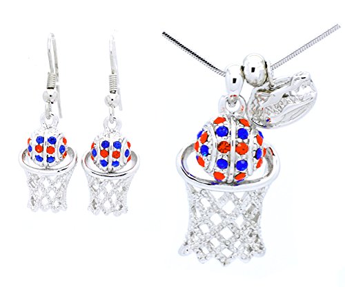 Violet Victoria & Fan Star Crystal Basketball Hoop Necklace & Earring Set - Basketball Set - Large - Florida Gators Dangle