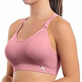 PUMA Womens Removable Cups Racerback Sports Bra 2 Pack,Pink/White,Small