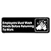 3"x9" Restaurant Sign, Black, Employees Must Wash Hands,
