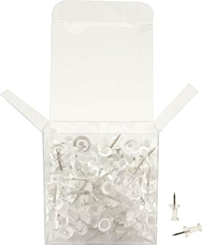 TRUSTY Standard Push Pins in Crystal Clear Box for Safely Storing and Displaying Push Pins, 1/2-inch Clear Plastic Head, 3/8-inch Sharp Steel Point (1 Box of 50)