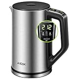 Electric Kettle Temperature Control (PRO), Double Wall 100% Stainless Steel Kettle with Real Time LED Display, Safe Touch and Cordless Tea Kettle, SpeedBOil System Fast Heating and Smart Warming Function, 2 Year Warranty, Aicok