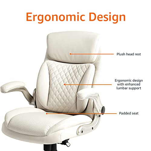Amazon Basics Ergonomic Executive Office Desk Chair with Flip-up Armrests and Adjustable Height, Tilt and Lumbar Support, Cream Bonded Leather, 29.5"D x 28"W x 43"H (Previously AmazonCommercial brand) - Image 5