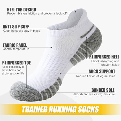 SockWaddles Trainer Socks for Men Women,6 Pair Breathable Ankle Socks with Cushion,Anti Blister Running Socks with Arch Support，Low Cut Cotton Sports Socks