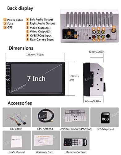 7" Touch Screen Double Din Car Stereo in Dash GPS Navigation QuadCore CPU Support Bluetooth 2 Din Car Radio Audio Vehicle Headunit Free Rear Camera and Car Tuning Screen Mirror Steering Wheel Control