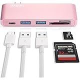 Type-C USB 3.0 5 in 1 Combo Hub for MacBook, Aluminum Multi-Port Adapter with USB-C Charging Port, Type-C Pass Through, 2 USB 3.0 Ports, SD/Micro Card Reader (Rose Gold)