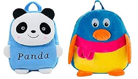 Blue Tree Kids Plush Cartoon Casual Backpack(Panda & Duck,Blue)