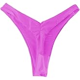 YELAIVP Women's Ruched Back Bikini Bottoms High Cut Bathing Suit Bottoms Cheeky Thong Swimsuit Bottom