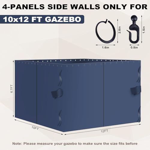 slashome 10'x12' Gazebo Curtains Outdoor Waterproof, Navy Blue Universal Replacement Curtain 4-Panels, Sidewalls with Zipper for Garden, Patio, Yard (Only Curtains)