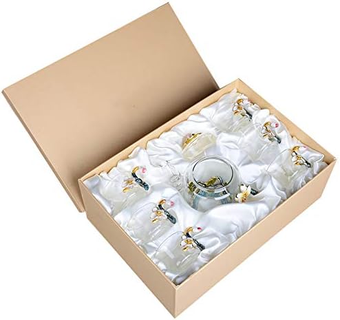 Glass Tea Cup Tea Set Chinese Style Handmade Modern Kungfu Enamel Color Flower Teacup Rose Daisy Apricot Flower (Apricot Flower Set of Seven)