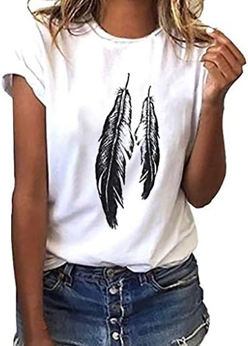Fitfulvan Womens Printed Round Neck Short Sleeve Cute T Shirt Junior Tops Teen Girls Graphic Tees Solid Color Blouse