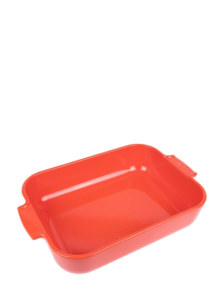 PEUGEOT - Rectangular Ceramic Baking Dish - 36 cm (including handles) x 22 cm x 6.8 cm - Capacity: 3.8 L - 6-7 Servings - 10 Year Guarantee - Made In France - Red Colour