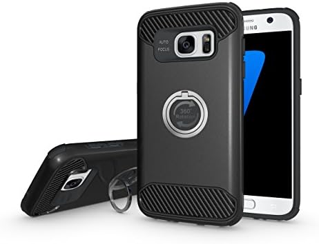 Samsung Galaxy S7 Case ,ZMKH Samsung Galaxy S7 Case ,Samsung Galaxy S7 Cover,Shock-Absorption Drop-Protection Hard PC Shell &amp; Silicone Inner &amp; 360 Rotating Ring Grip Holder Stand( Black )