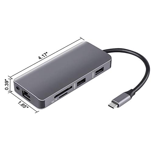 USB C Hub 9-in-1 Type C Hub with Gigabit Ethernet Port 2 USB 3.0 Ports SD/TF Card Reader, 3.5mm Audio Jack USB-C Power Delivery 4K USB C to HDMI VAG Portable for Mac Pro and Other Type C Laptops - Thumbnail 7