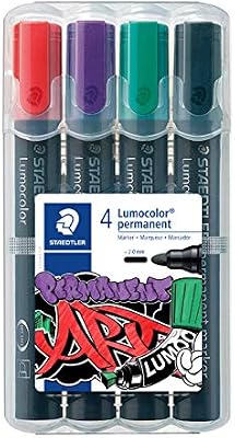 352 WP4-1 Arte Permanente Lumocolor. Caixa exclusiva STAEDTLER com 4 marcadores de tinta permanente com ponta redonda, cores variadas