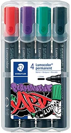 352 WP4-1 Arte Permanente Lumocolor. Caixa exclusiva STAEDTLER com 4 marcadores de tinta permanente com ponta redonda, cores variadas
