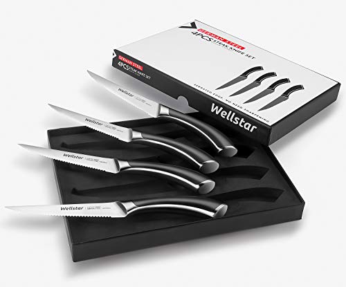 image for WELLSTAR Steak Knife Set of 4, Serrated Rust Resistant German Stainles