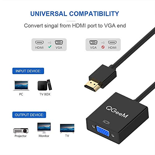 HDMI to VGA,QGeeM GoldPlated HDMI to VGA Adapter (Male to Female