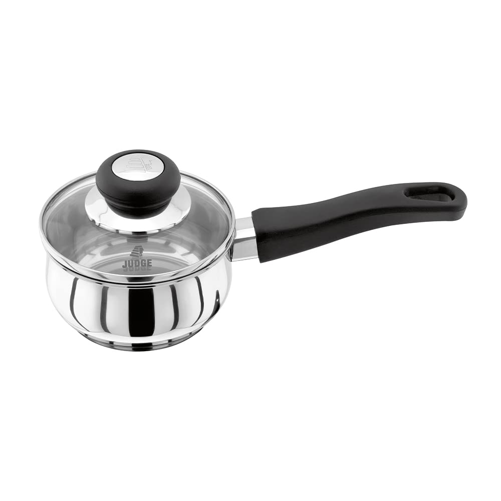 Judge Vista Stainless Steel Small Saucepan 12cm 500ml, Shatterproof Vented Glass Lid, Induction Ready, Oven Safe, 25 Year Guarantee