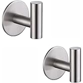 Zuvky Self Adhesive Hooks 304 Stainless Steel Heavy Duty Hangers Without Nails for Bathrooms Kitchen Livingroom Garage Hotel Towel Hook-2 Pack (Silver)