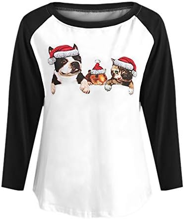 Women Shirts Merry Christmas Baseball T-Shirt Xmas Long Sleeve Letters Printed Pullover Round Neck Blouse Tops