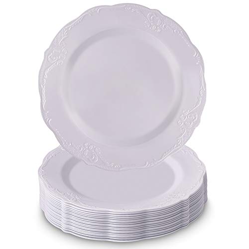 DISPOSABLE DINNERWARE SET | 20 Dessert Plates (Vintage - White | 7.5")