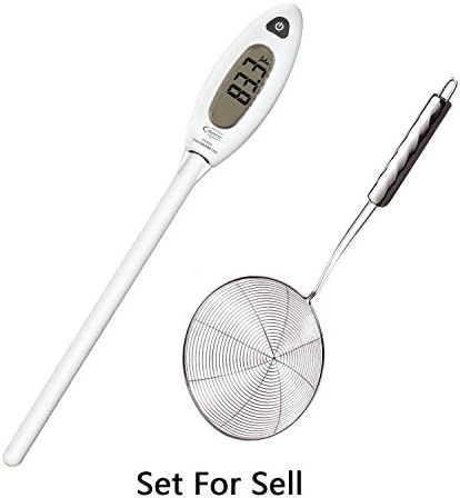 Fry Thermometer Non-Toxic Spill Out for Meat Grilling Fish Frying Deep Fry Oil BBQ or Beer Brewing Coffee Roasting Thermometer Guide Probe Cover and Battery - Pour Over Coffee Kettle Kit