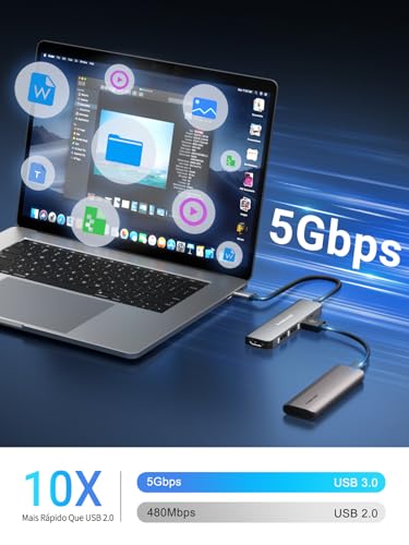 Lemorele USB C Hub com HDMI 4K, PD 100W Carregador Rápido, Adaptador Dock Station 5 em 1 para Notebook com 3 Portas USB 3.0, para MacBook & Windows