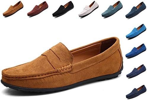 WaltZon Men's Loafers Suede Leather Slip-On Moccasins Driving Shoes(WZ890L.Brown47)