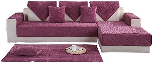 Anti-slip Quilted Sofa furniture protector cover Solid color Sofa slipcover Seasons Couch slipcover pet Pet protective covers For sofa,Recliner,L-shaped couch-Purple 43x94inch(110x240cm)