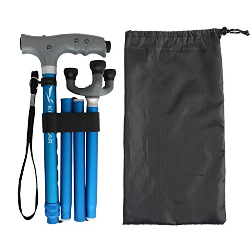 KingGear Travel Adjustable Folding Canes and Walking Sticks for Men and Women - Led Light and Easy Grip Handle for Arthritis Seniors Disabled and Elderly - Best Mobility Aids Cane (Blue)