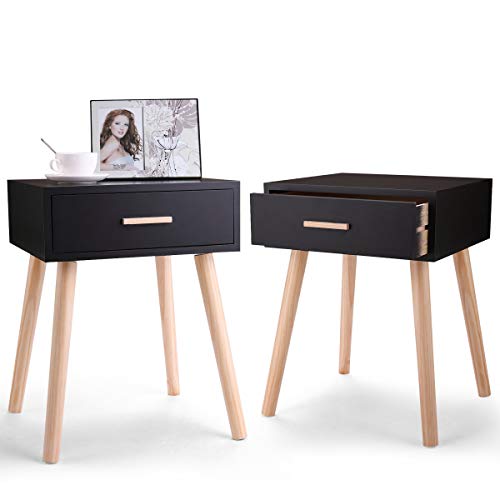 Lazymoon Set Of 2 Bedside End Table Nightstand Storage Organizer W Drawer Solid Legs Black Buy Online See Prices Features Free Shipping Returns In Oman