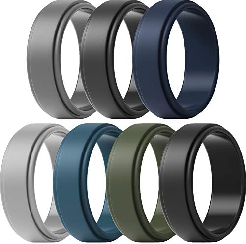 ThunderFit Men's Silicone Wedding Rings - 5-Pack 8.7mm Wide Comfort Bands