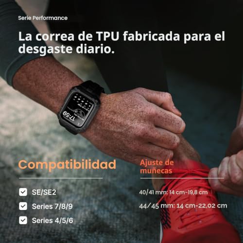 Fullmosa Compatible with Apple Watch Band 44mm 45mm Rugged TPU with Bumper Case and Screen Protector, Compatible with Apple Watch SE3/2/1 Series 9/8/7/6/5/4.45mm Black
