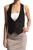 TheMogan Women's V-Neck Satin Back Button Up Tuxedo Vest Black 1XL