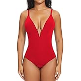 SHAPERIN Women's Deep V Neck Bodysuit Double Lined Plunge Tummy Control Shapewear Thong Body Suits Backless Cami Tank