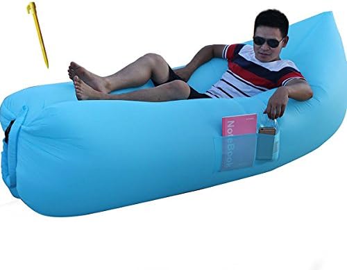 GERYMU New Outdoor Inflatable Compression Air Bag Beach Lounger Convenient Hangout Bean Bag Portable ( Plaid Sky blue)