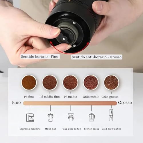 Moedor De Café Elétrico Premium Portátil, Ajustável, Recarregável USB, Com Rebarbas De Cerâmica, Compacto Para Viagens E Escritório Ideal para Espresso, Preto.