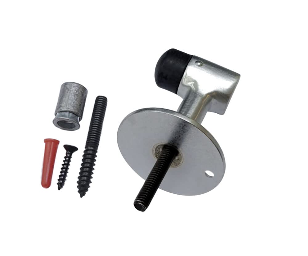 QCAA Solid Brass Door Stop, 3" Height, Satin Chrome, 1 Pack